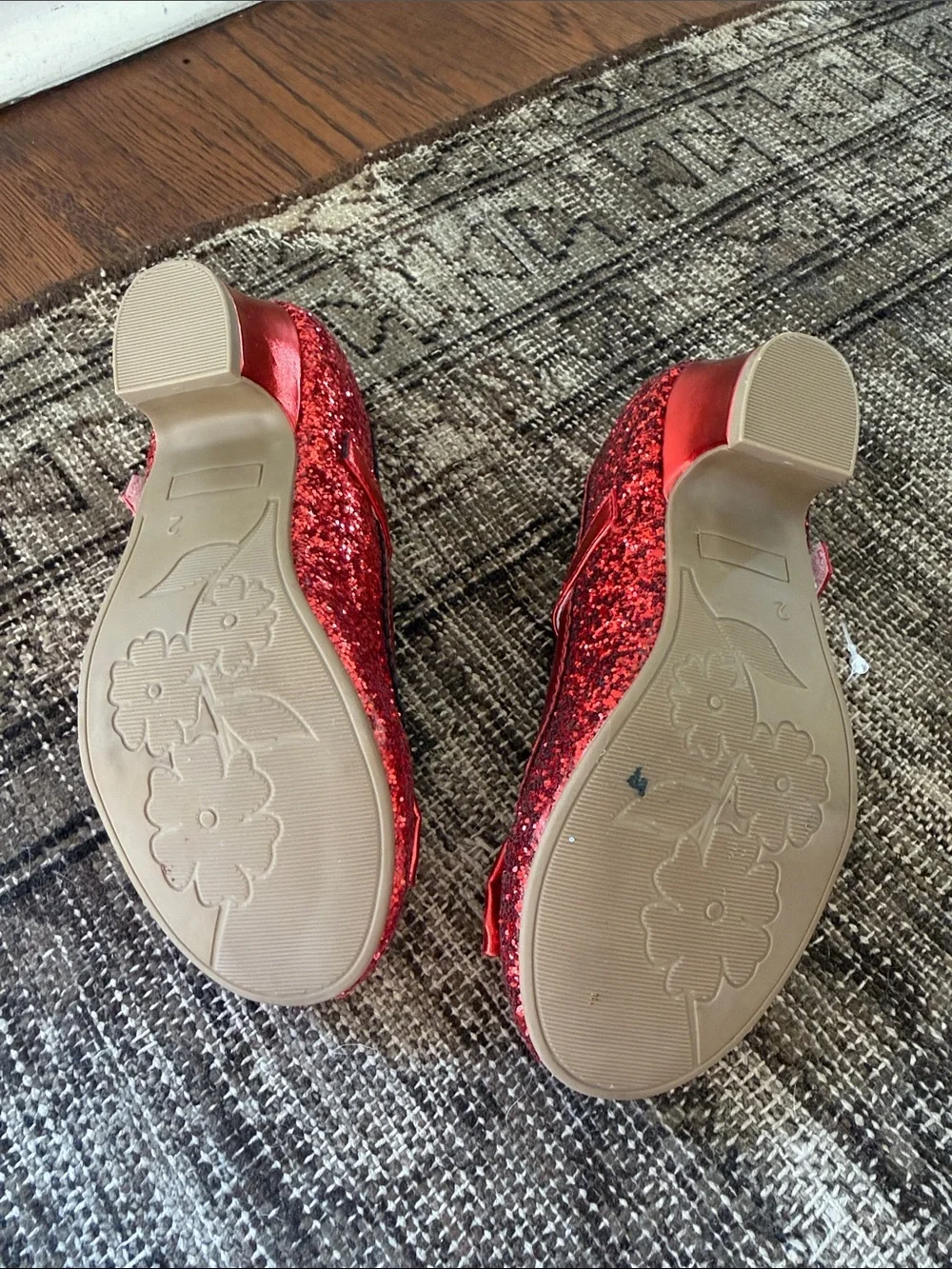 Girls' Red Glitter Mary Jane Dress Shoes us 2